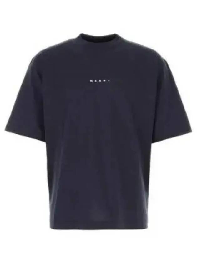 Logo Organic Cotton Short Sleeve T-Shirt Navy - MARNI - BALAAN 2