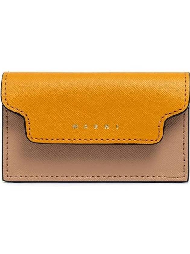 Logo Color Block Saffiano Card Wallet Yellow - MARNI - BALAAN 1