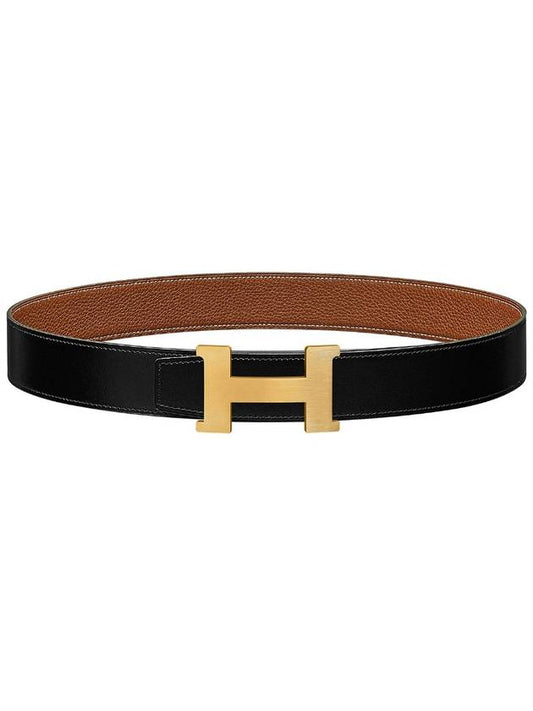 Constance Gold Hardware Buckle Reversible Leather Belt Black - HERMES - BALAAN 1