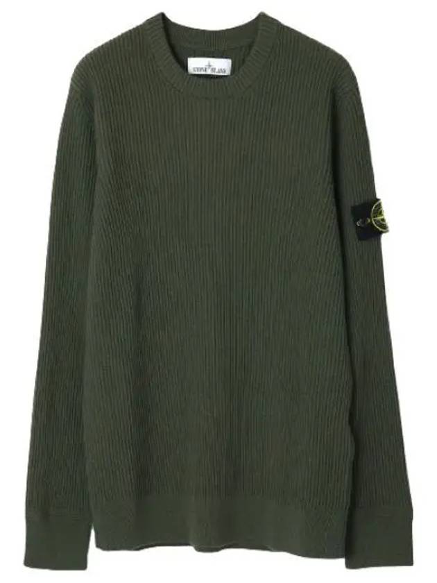 Crewneck Full Rib Wool Knit Top Khaki - STONE ISLAND - BALAAN 2