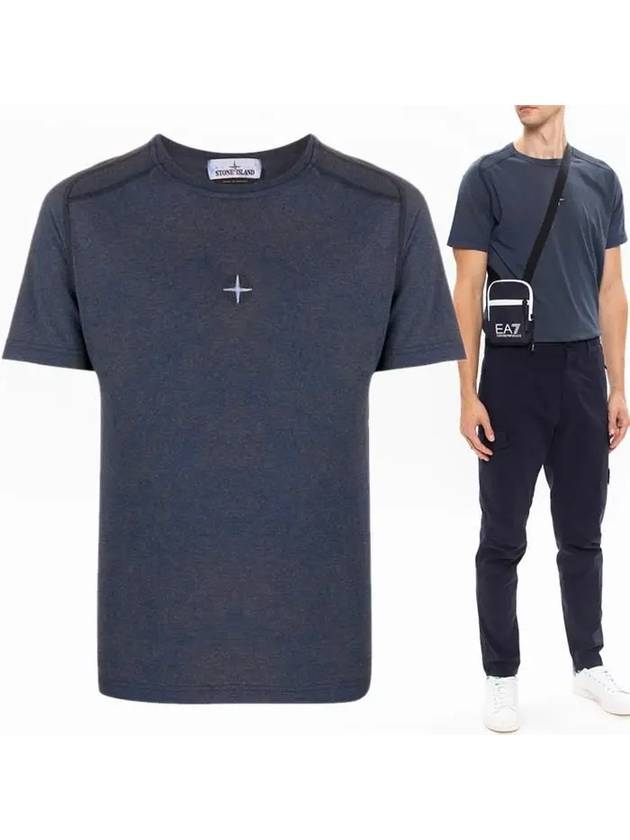 Embroidered Logo Melange Short Sleeve T-shirt Navy - STONE ISLAND - BALAAN 2