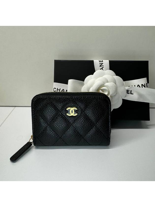 Classic zipper card wallet caviar black gold AP0216 - CHANEL - BALAAN 1