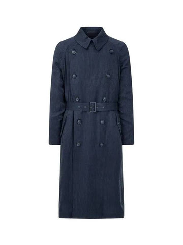 Men s Striped Belted Double Coat Navy - GIORGIO ARMANI - BALAAN 1