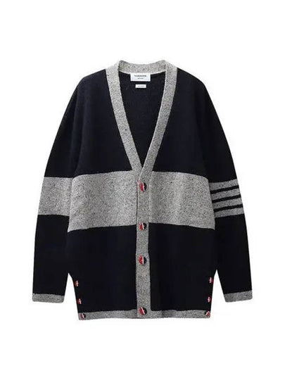 Two Tone Wool Mohair Cardigan Navy Grey - THOM BROWNE - BALAAN 2