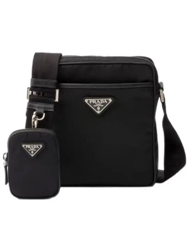 Triangle Logo Re-Nylon Saffiano Leather Cross Bag Black - PRADA - BALAAN 2