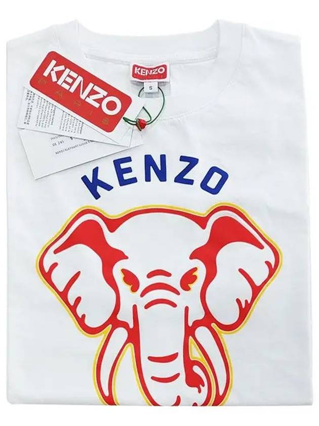 Elephant Print Cotton Short Sleeve T-Shirt White - KENZO - BALAAN 4