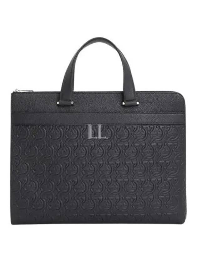 Gancini Business Leather Briefcase Black - SALVATORE FERRAGAMO - BALAAN 2