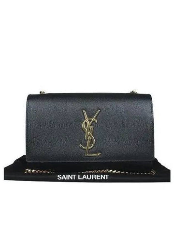 469390 YSL gold logo black caviar small Kate satchel chain shoulder bag - SAINT LAURENT - BALAAN 1