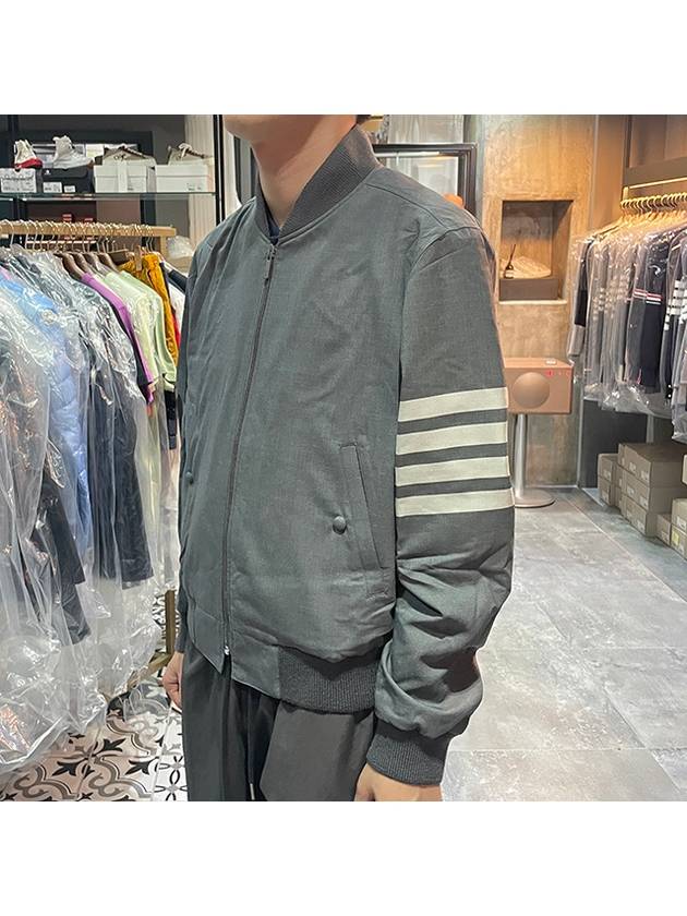 Diagonal Striped Knit Rib Blouson Bomber Jacket Grey - THOM BROWNE - BALAAN 4