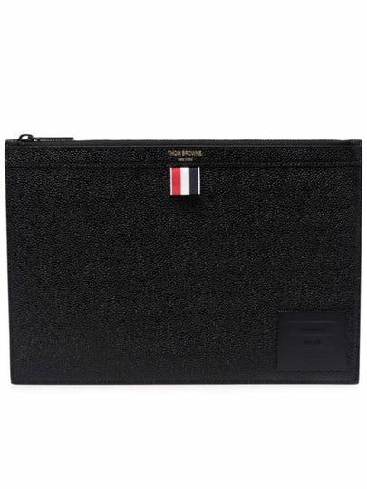 Pebble Grain Leather Large Zipper Laptop Holder Black - THOM BROWNE - BALAAN 2