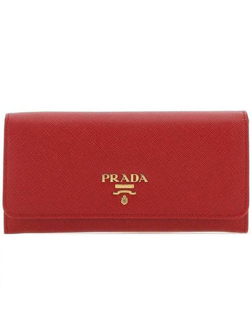 Metal Logo Saffiano Long Wallet Red - PRADA - BALAAN 1