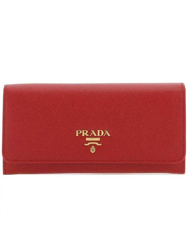 Metal Logo Saffiano Long Wallet Red - PRADA - BALAAN 1