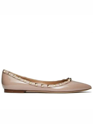 Women's Rockstud Patent Leather Ballerina Pink - VALENTINO - BALAAN 1