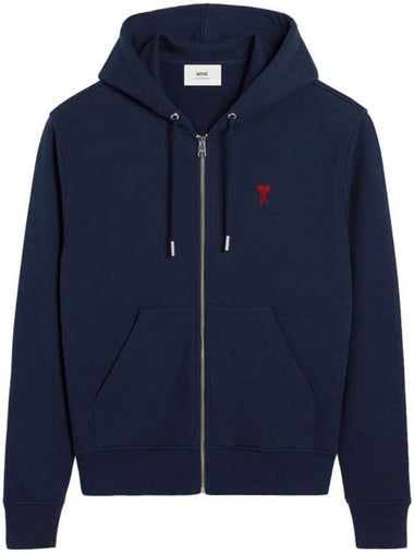 De Coeur Organic Cotton Zip Up Hoodie Navy - AMI - BALAAN 1