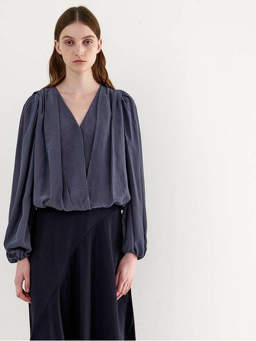 Volume pleated wrap tencel blouseIndigo Navy - SUBSET - BALAAN 1