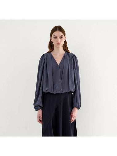 Volume pleated wrap tencel blouseIndigo Navy - SUBSET - BALAAN 1