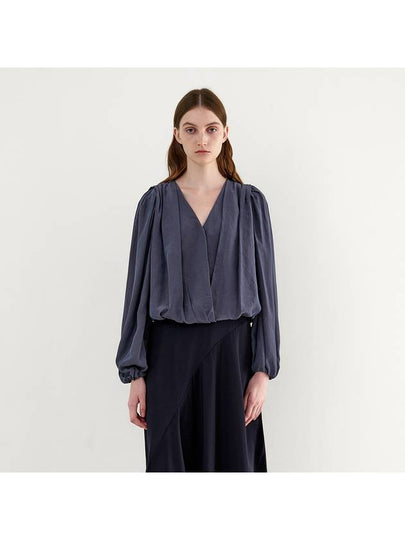 Volume Pleated Wrap Tencel Blouse Indigo Navy - SUBSET - BALAAN 2