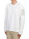 4-Bar Striped Cotton Long Sleeve T-Shirt White - THOM BROWNE - BALAAN 3