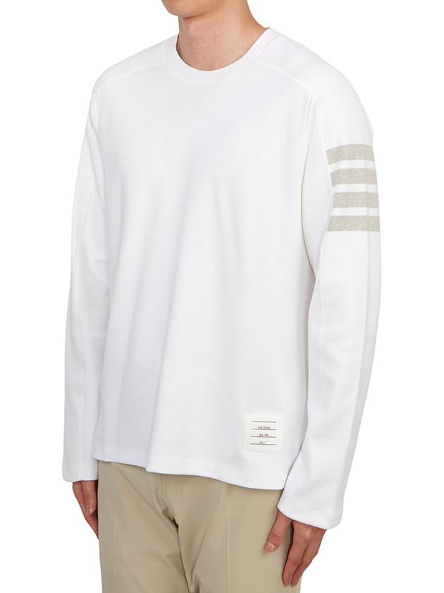 4-Bar Striped Cotton Long Sleeve T-Shirt White - THOM BROWNE - BALAAN 3