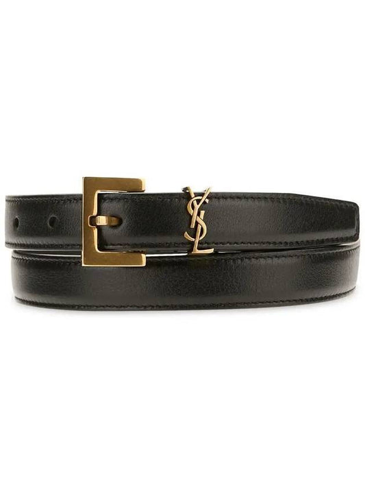 Monogram Square Leather Belt Black - SAINT LAURENT - BALAAN 1