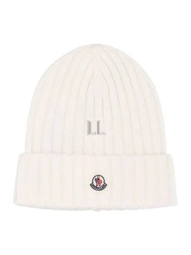 Logo Patch Wool Beanie White - MONCLER - BALAAN 2