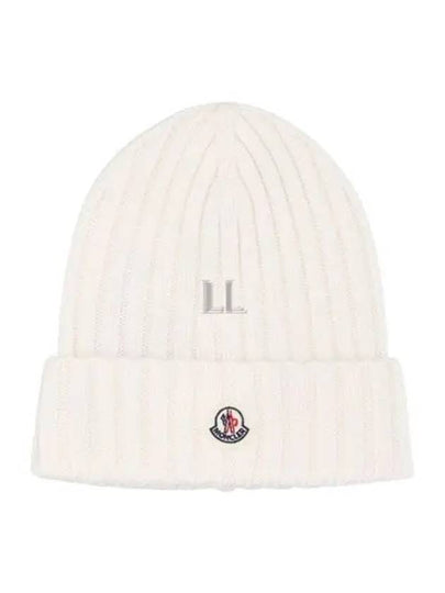 Logo Patch Wool Beanie White - MONCLER - BALAAN 2