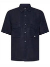 Linen Short Sleeve Shirt Navy - CP COMPANY - BALAAN 2