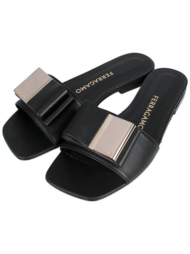 Double Bow Slippers Black - SALVATORE FERRAGAMO - BALAAN 3