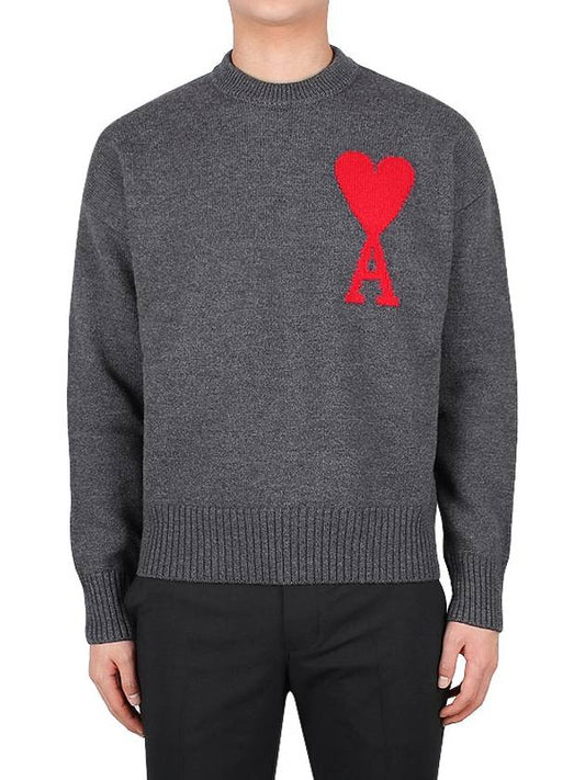 Big Heart Logo Wool Knit Top Grey - AMI - BALAAN 2