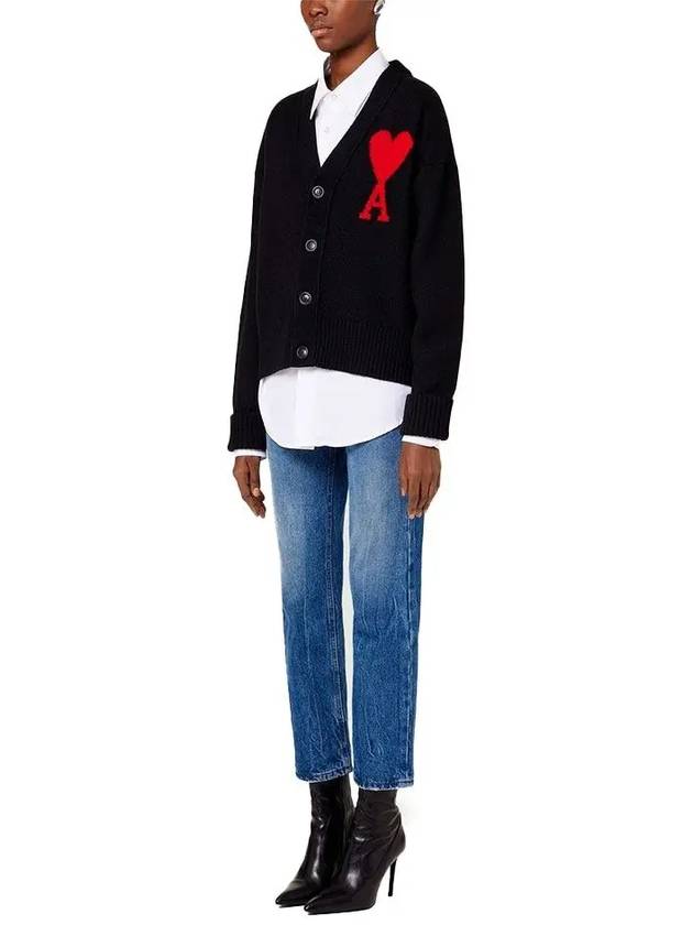 Big Heart Logo Wool Cardigan Black - AMI - BALAAN 4