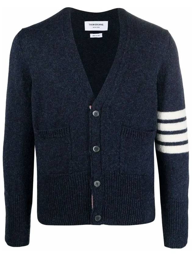 Men's Stitch Classic Shetland V-Neck Wool Cardigan Navy - THOM BROWNE - BALAAN 3