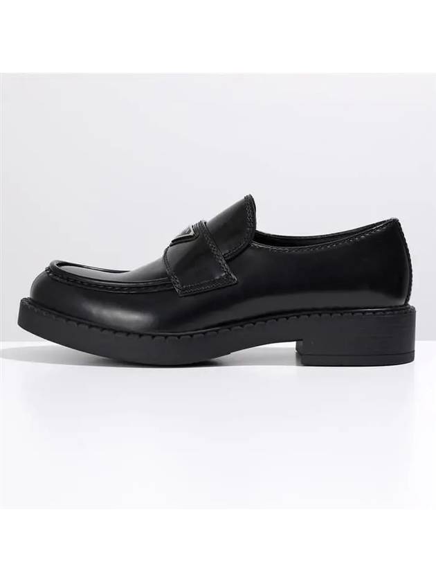 Chocolate Brushed Leather Loafers Black - PRADA - BALAAN 3