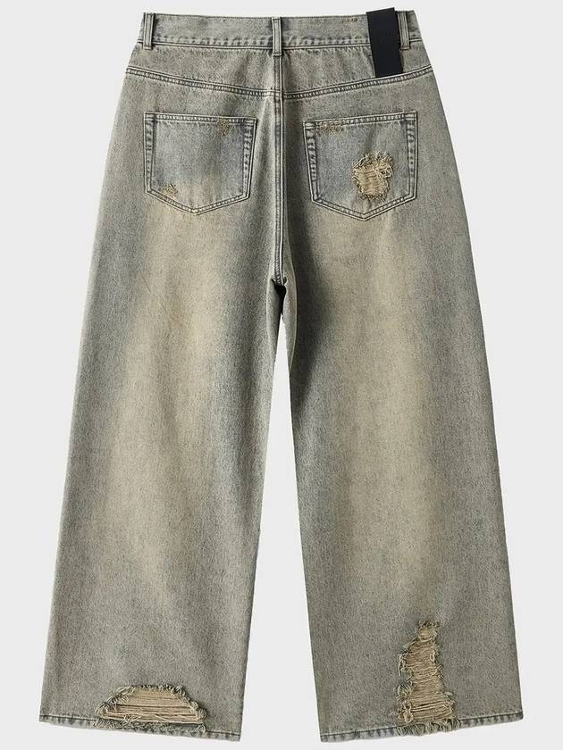 Dirty Washing Destroyed Denim Wide Pants Dusty Grey - NOIRER FOR WOMEN - BALAAN 4