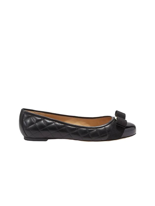 Varina Quilting Leather Ballet Flat Black - SALVATORE FERRAGAMO - BALAAN 3