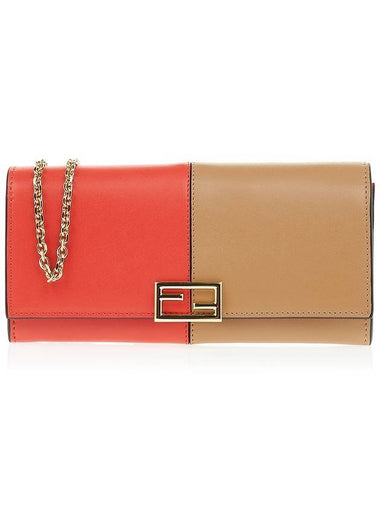 FF Continental Chain Leather Long Wallet Brown Red - FENDI - BALAAN 1