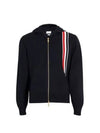 Three Stripe Intarsia Stitching Relaxed Fit Merino Wool Zip Up Hoodie Navy - THOM BROWNE - BALAAN 2