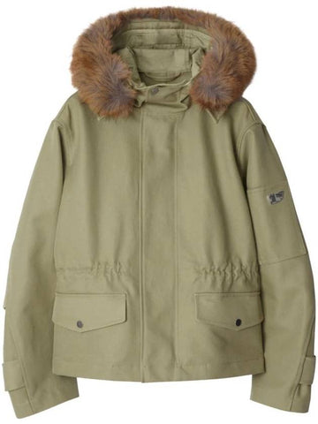 Faux Fur Trim Short Cotton Parka Hunter - BURBERRY - BALAAN 1