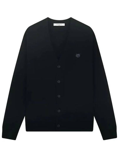 Bold Fox Head Patch V Neck Wool Cardigan Black - MAISON KITSUNE - BALAAN 2