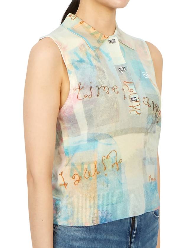 Printed Cashmere Wool Polo Sleeveless Egret - GANNI - BALAAN 6