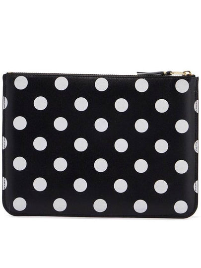 compact black leather unisex wallet with white dots and zip - COMME DES GARCONS WALLET - BALAAN 2