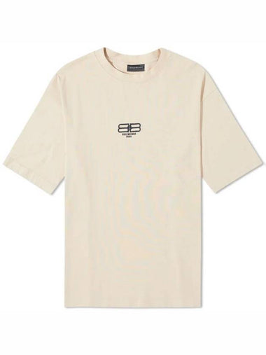 Embroidered BB Logo Short Sleeve T-Shirt Beige - BALENCIAGA - BALAAN 1