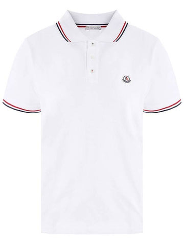 stripe trimming logo short sleeve PK shirt white - MONCLER - BALAAN.