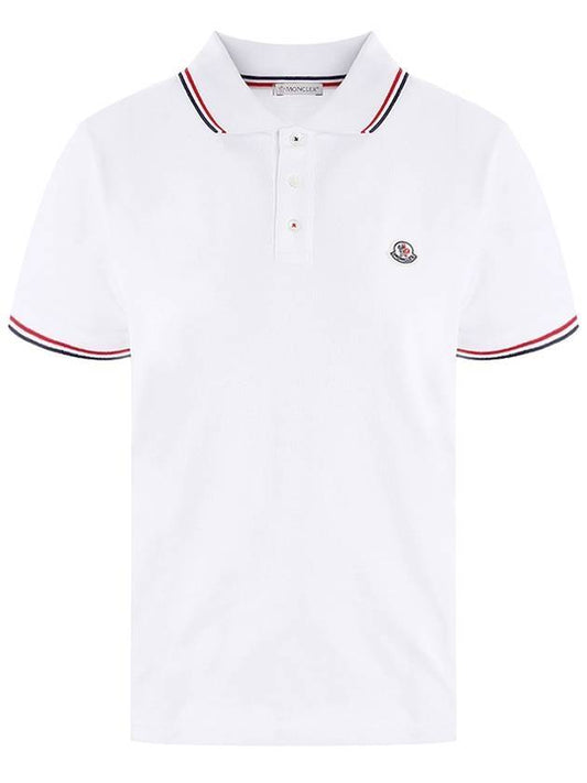 Stripe Trimming Logo Short Sleeve Polo Shirt White - MONCLER - BALAAN 1