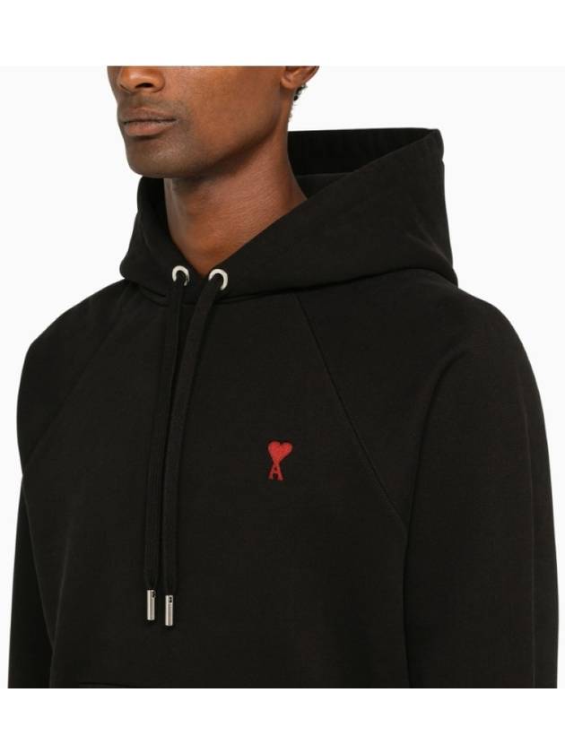 Heart Logo Cotton Hoodie Black - AMI - BALAAN 5