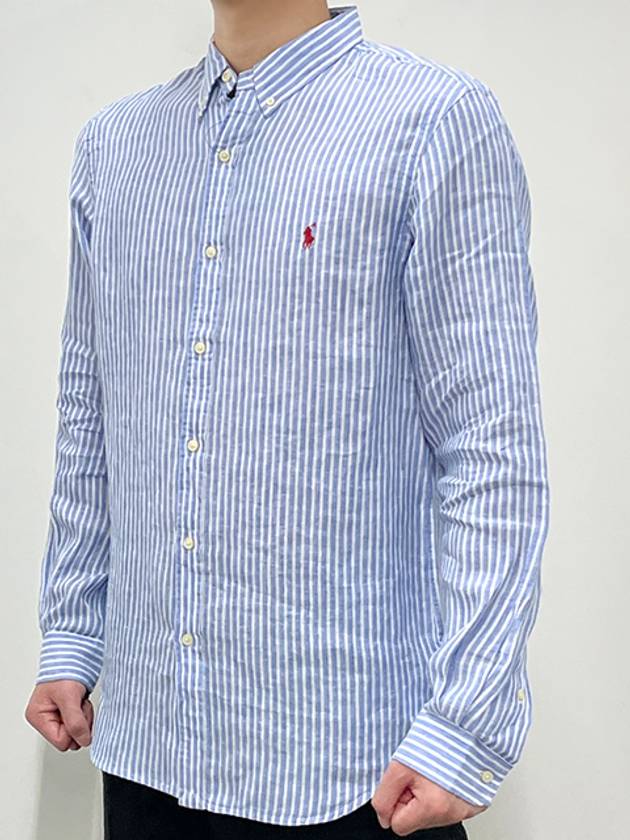 Striped Logo Long Sleeve Shirt Blue - POLO RALPH LAUREN - BALAAN 3