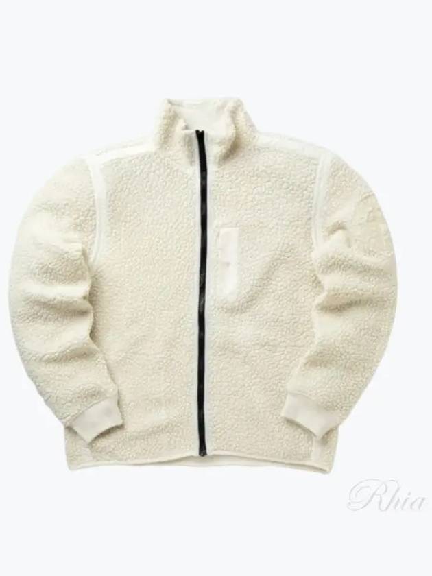 Embroidered Logo Furry Wool Zip-up Jacket Ivory - STONE ISLAND - BALAAN 2