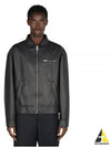 Triangle Logo Nappa Leather Zip Up Jacket Black - PRADA - BALAAN 2