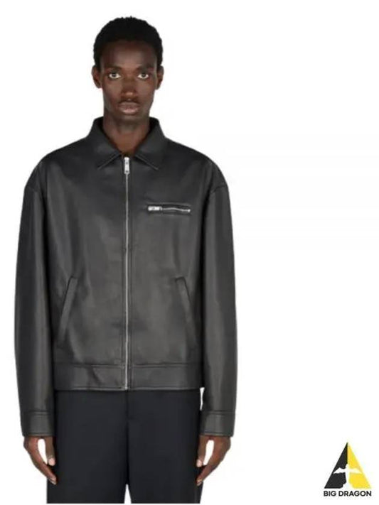 Triangle Logo Nappa Leather Zip Up Jacket Black - PRADA - BALAAN 2