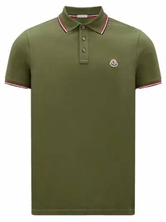 Stripe Trimming Logo Short Sleeve Polo Shirt Dark green - MONCLER - BALAAN 2