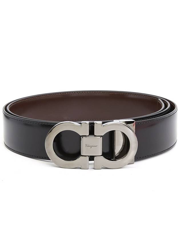 Double Gancini Reversible Leather Belt Black Auburn - SALVATORE FERRAGAMO - BALAAN 2